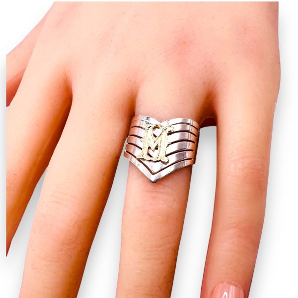 Ring with Letter “M” Gold Initial, Chevron Band size 8.25 - Image 10