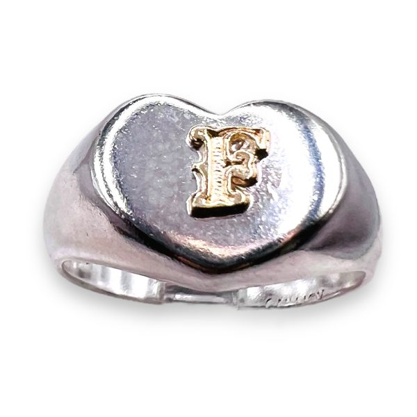 Initial "F" Heart Ring 10k Gold Letter, sz 6.5 | 10mm Band