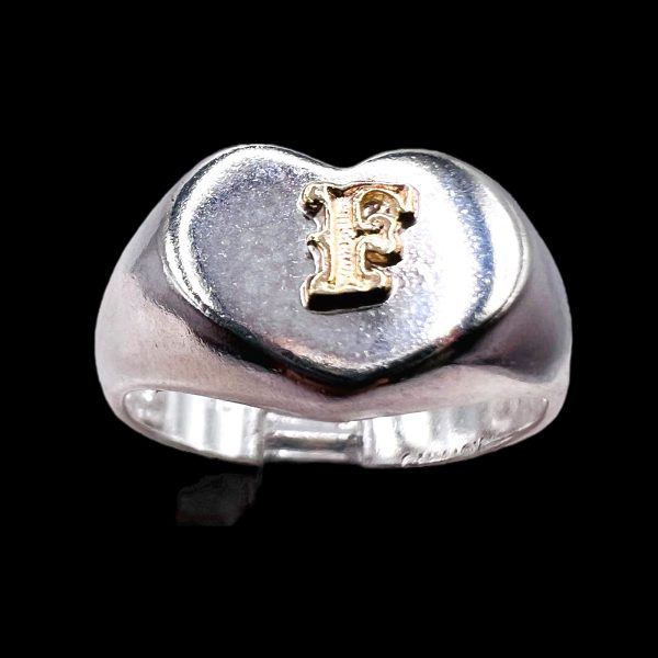 Initial "F" Heart Ring 10k Gold Letter, sz 6.5 | 10mm Band - Image 5