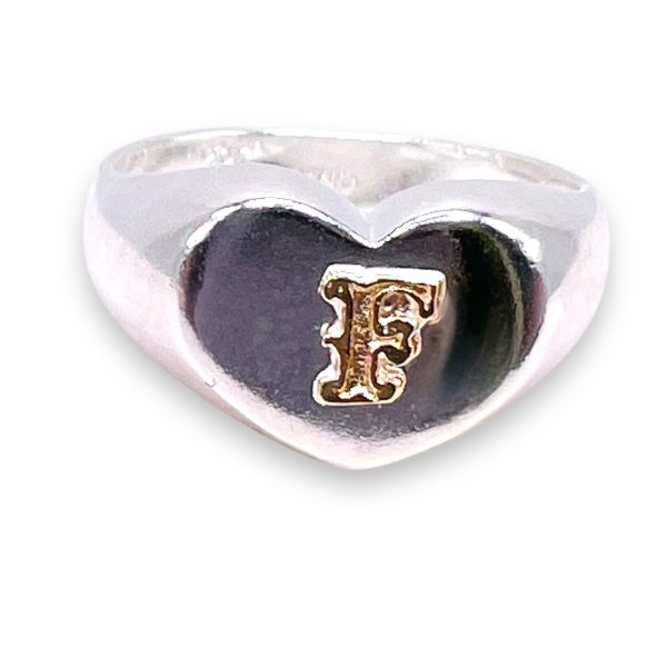 Initial "F" Heart Ring 10k Gold Letter, sz 6.5 | 10mm Band - Image 7