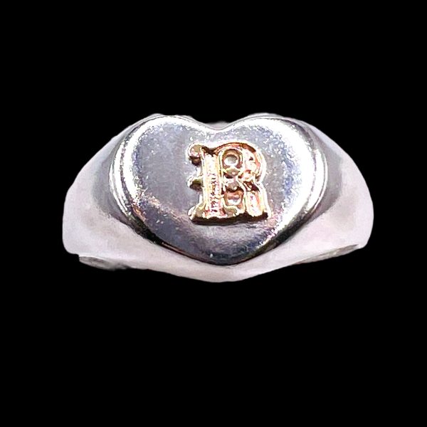 Initial "R" Heart Ring 10k Gold Letter, sz 8 | 10mm Band - Image 2