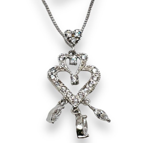 Double Heart Cubic Zirconia Chandelier Necklace | 925 Silver - Image 7