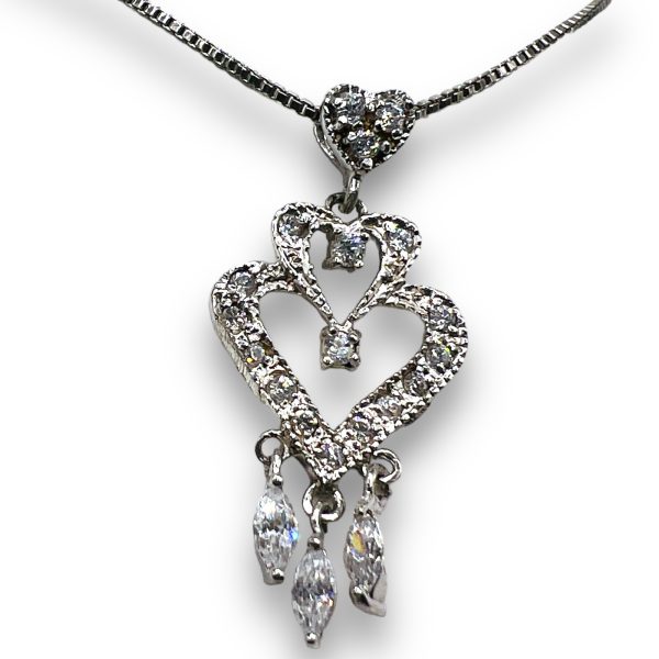 Double Heart Cubic Zirconia Chandelier Necklace | 925 Silver - Image 5