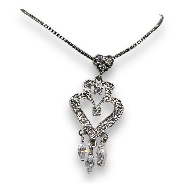 Double Heart Cubic Zirconia Chandelier Necklace | 925 Silver