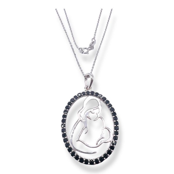 Mother and Child Pendant Crystal Circle Necklace