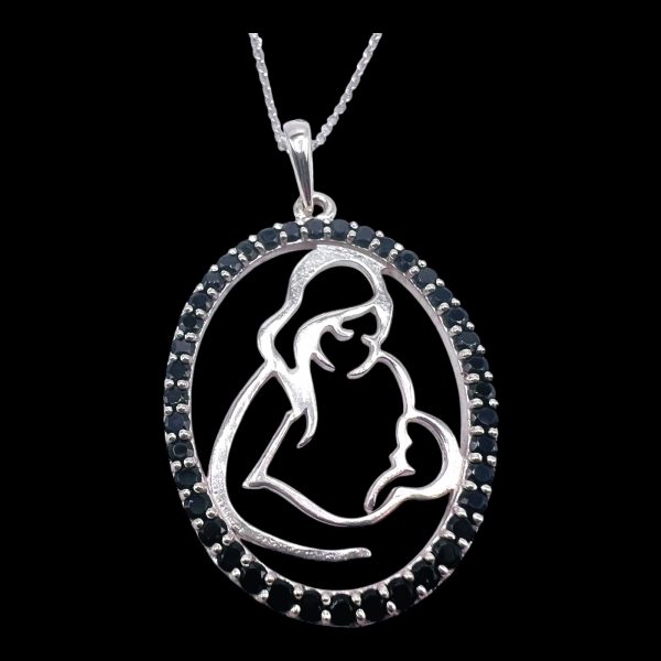 Mother and Child Pendant Crystal Circle Necklace - Image 2