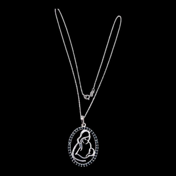 Mother and Child Pendant Crystal Circle Necklace - Image 3