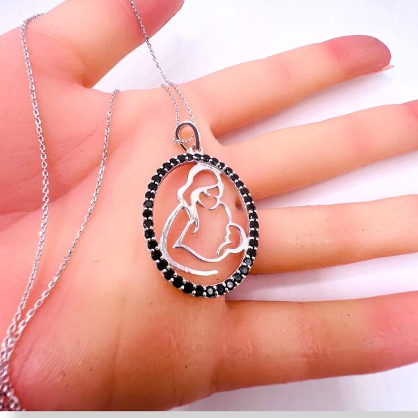 Mother and Child Pendant Crystal Circle Necklace - Image 8