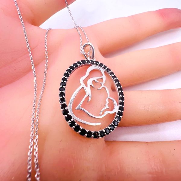 Mother and Child Pendant Crystal Circle Necklace - Image 9