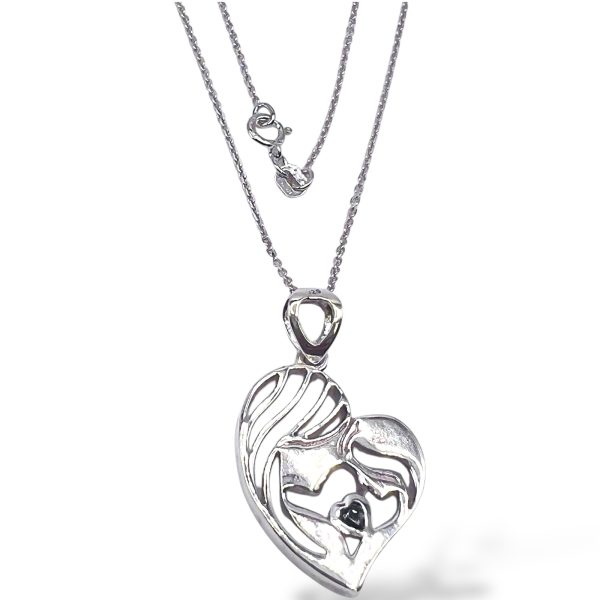 Mother and Child Heart Necklace | Carved 925 Sterling Silver - Image 3