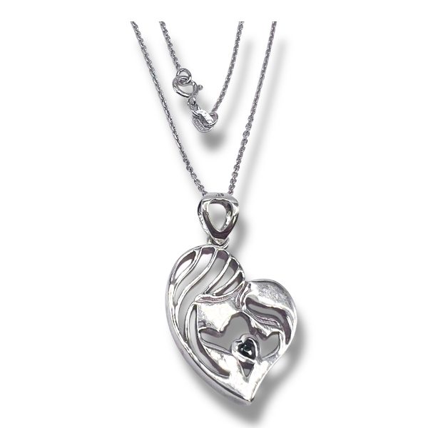 Mother and Child Heart Necklace | Carved 925 Sterling Silver