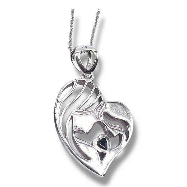 Mother and Child Heart Necklace | Carved 925 Sterling Silver - Image 5