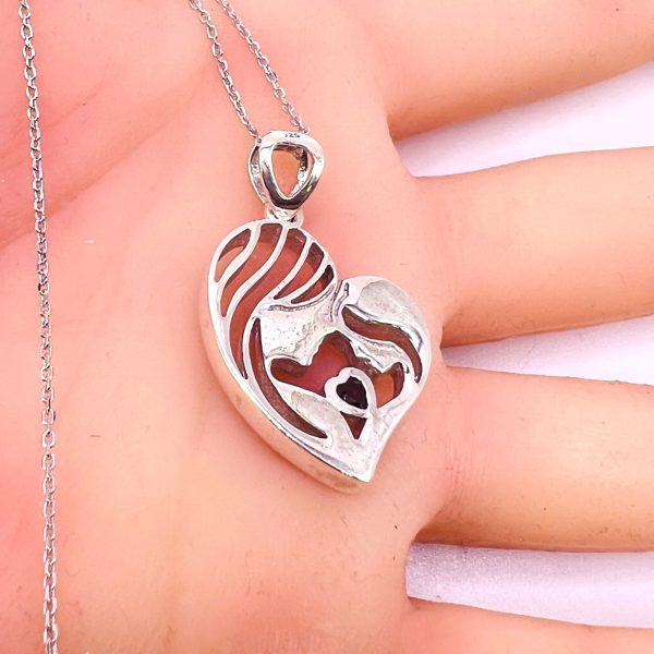 Mother and Child Heart Necklace | Carved 925 Sterling Silver - Image 11