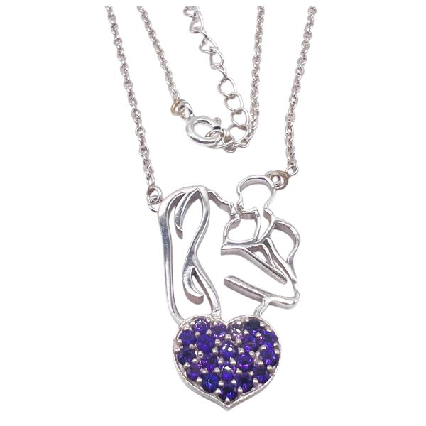 Mother & Child Heart Necklace | Purple Heart Pendant