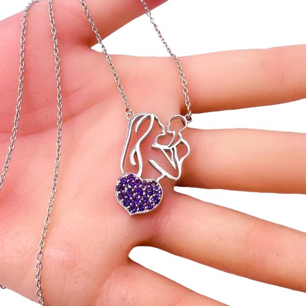 Mother & Child Heart Necklace | Purple Heart Pendant - Image 8