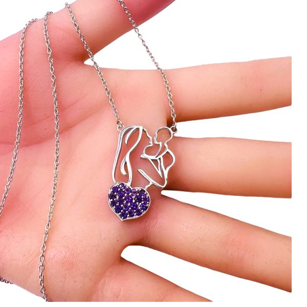 Mother & Child Heart Necklace | Purple Heart Pendant - Image 9