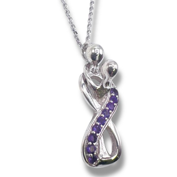 Couple Hugging Lovers Pendant 3D Amethyst Necklace - Image 2