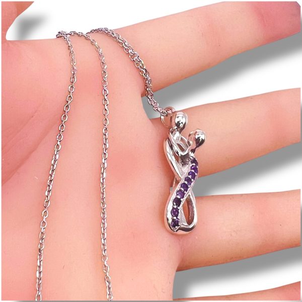 Couple Hugging Lovers Pendant 3D Amethyst Necklace - Image 8