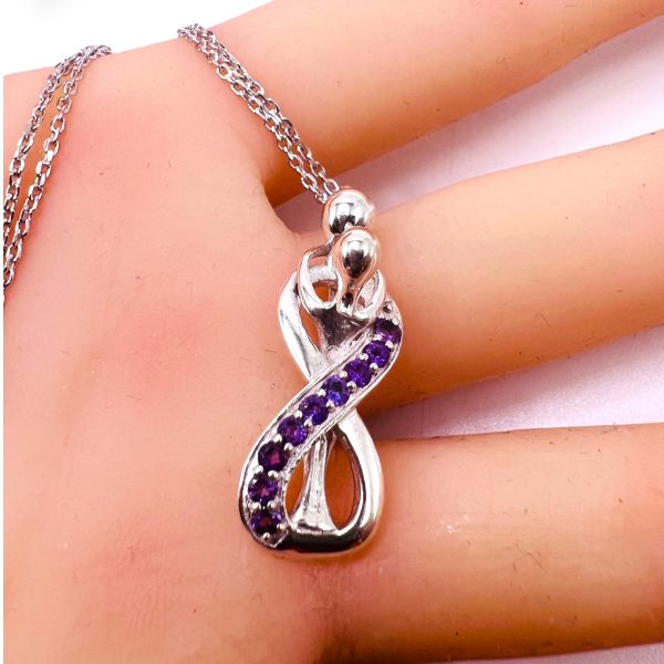 Couple Hugging Lovers Pendant 3D Amethyst Necklace - Image 11