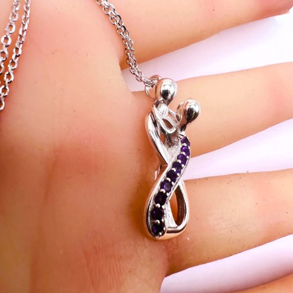 Couple Hugging Lovers Pendant 3D Amethyst Necklace - Image 12