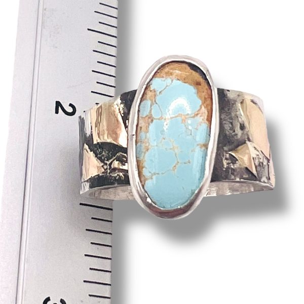 Persian Turquoise Rustic Silver Gold Accent Ring,  Size 9 - Image 9