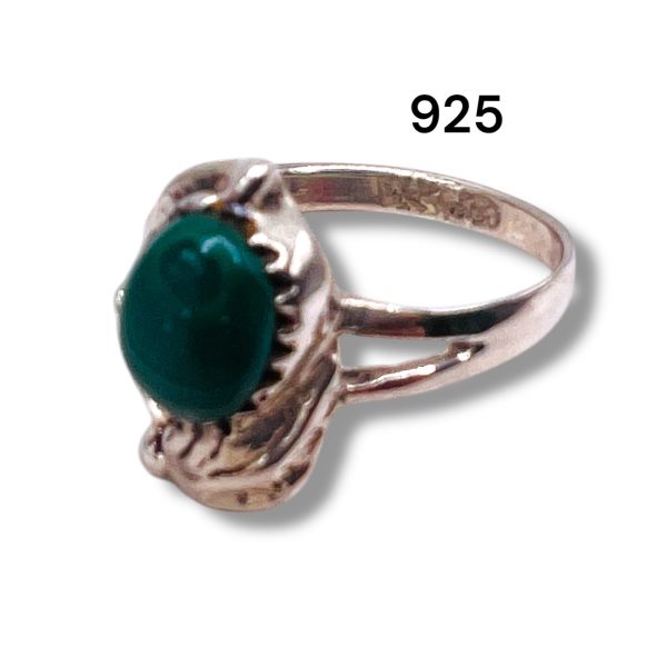 Natural Green Malachite Ring, Size 4.75 | Silver Leaf Band - Image 3