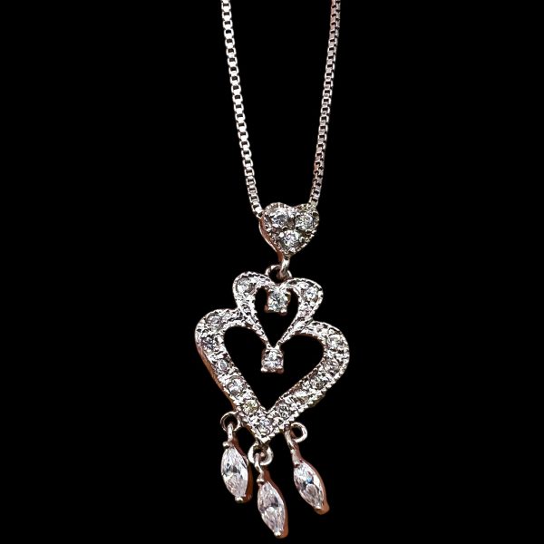 Simulated Diamond Necklace Dancing Heart Chandelier Pendant - Image 3