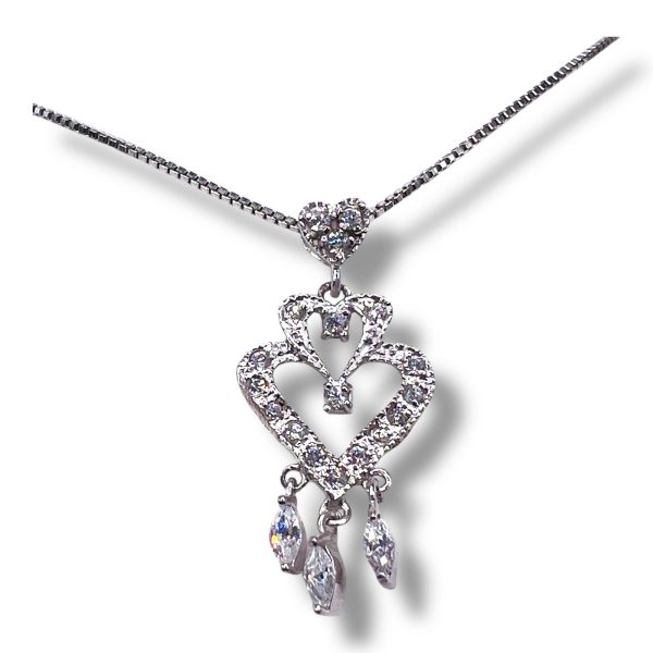 Simulated Diamond Necklace Dancing Heart Chandelier Pendant