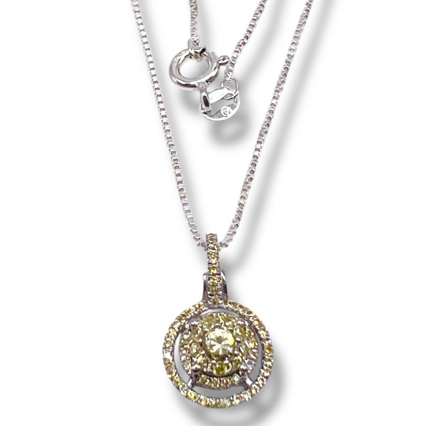 Yellow Cubic Zirconia Round Disc Pendant Necklace