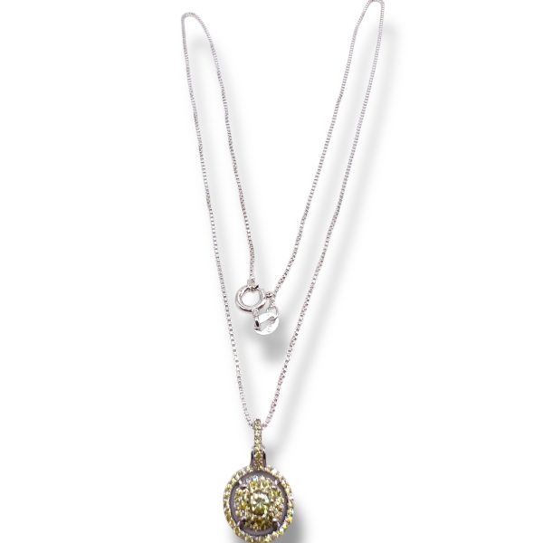 Yellow Cubic Zirconia Round Disc Pendant Necklace - Image 4