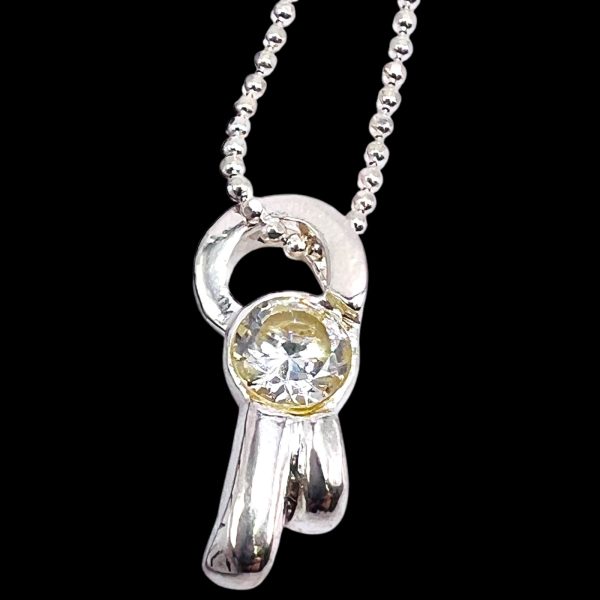 Sterling Silver Round Loop Cubic Zirconia Pendant Necklace - Image 2