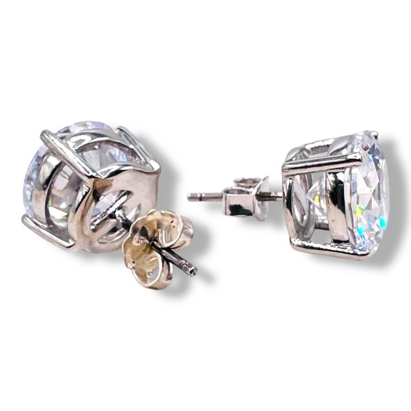 Cubic Zirconia Post Stud Earrings | Silver Rhodium Plated - Image 2