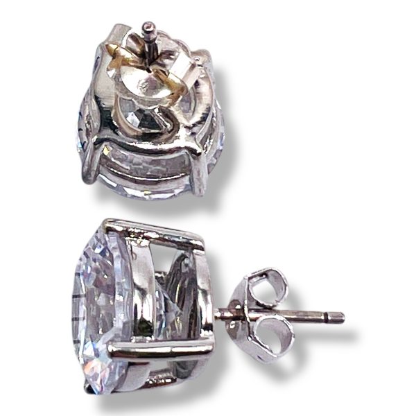 Cubic Zirconia Post Stud Earrings | Silver Rhodium Plated - Image 3