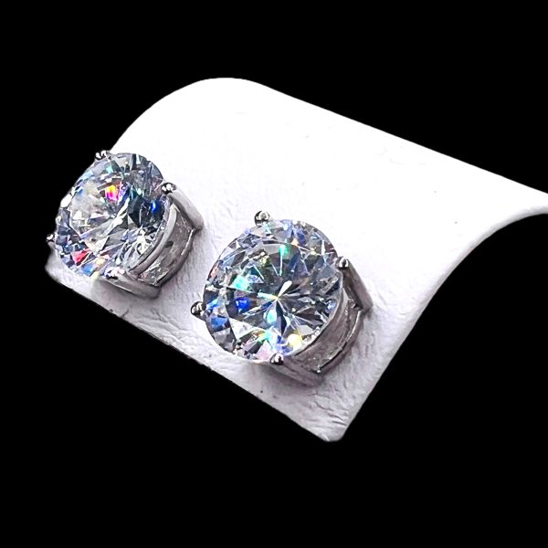 Cubic Zirconia Post Stud Earrings | Silver Rhodium Plated - Image 5