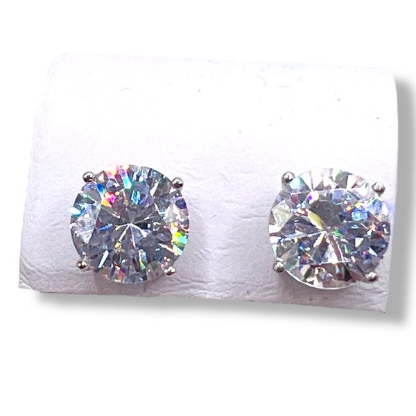 Cubic Zirconia Post Stud Earrings | Silver Rhodium Plated - Image 7