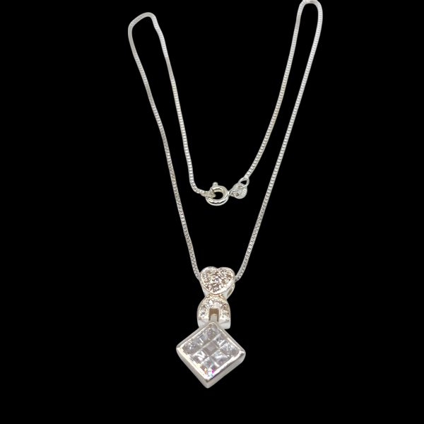 Heart Dangle Cubic Zirconia Necklace | Sterling Silver - Image 2