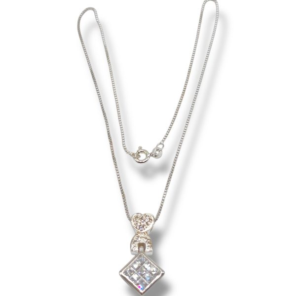 Heart Dangle Cubic Zirconia Necklace | Sterling Silver - Image 4