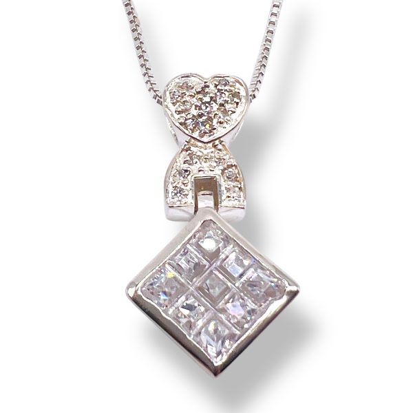 Heart Dangle Cubic Zirconia Necklace | Sterling Silver