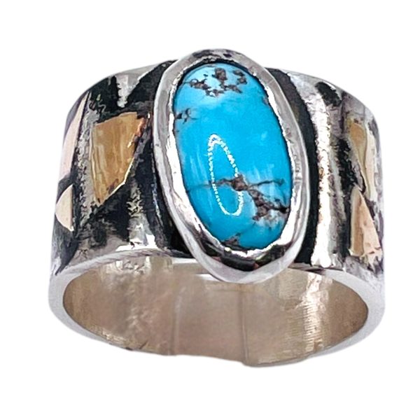 Persian Turquoise Ring | Oxidized Silver & Gold, Size 7.5 - Image 2