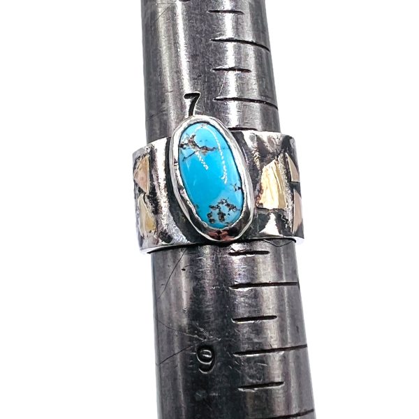 Persian Turquoise Ring | Oxidized Silver & Gold, Size 7.5 - Image 7