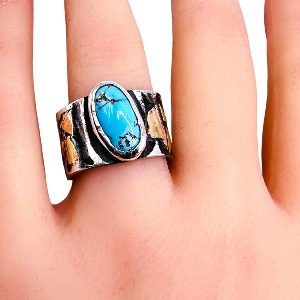 Persian Turquoise Ring | Oxidized Silver & Gold, Size 7.5 - Image 8