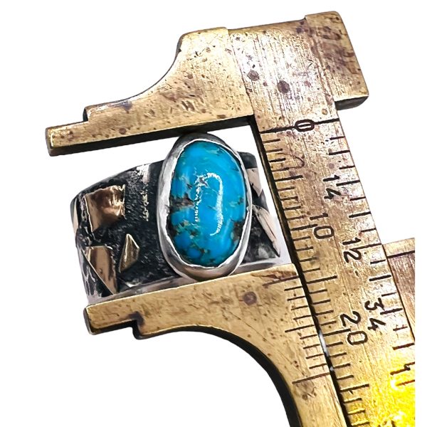 Persian Turquoise Ring | Oxidized Silver & Gold, sz 8 - Image 5