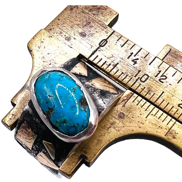 Persian Turquoise Ring | Oxidized Silver & Gold, sz 8 - Image 6