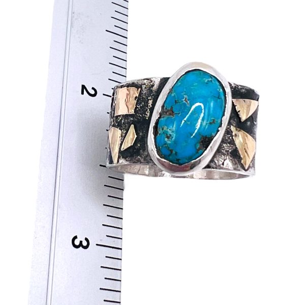 Persian Turquoise Ring | Oxidized Silver & Gold, sz 8 - Image 7