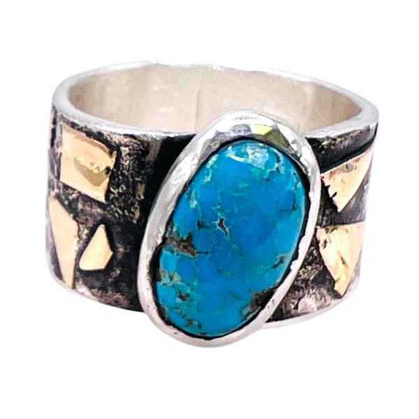 Persian Turquoise Ring | Oxidized Silver & Gold, sz 8 - Image 3