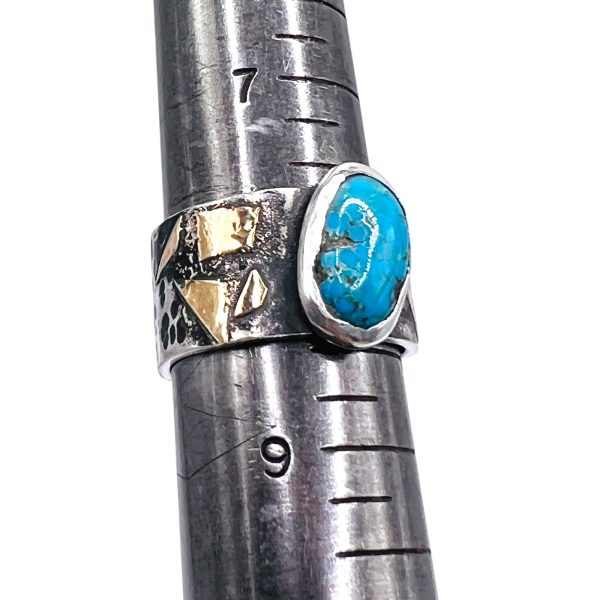 Persian Turquoise Ring | Oxidized Silver & Gold, sz 8 - Image 8