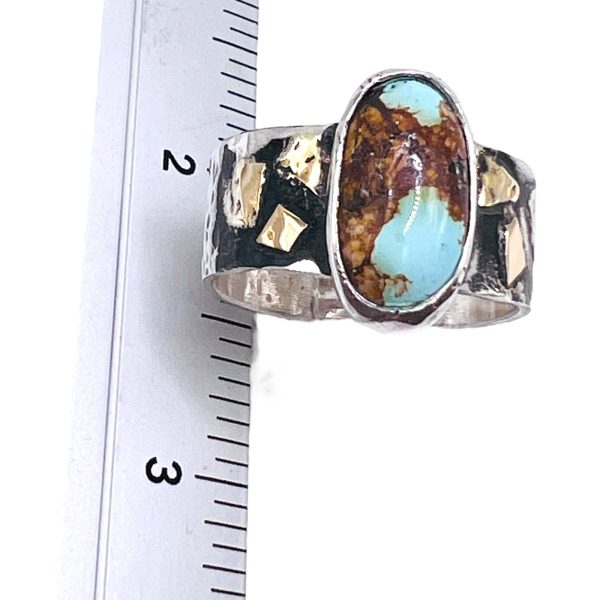 Oxidized Silver & Gold Persian Turquoise Ring, Size 10.5 - Image 9