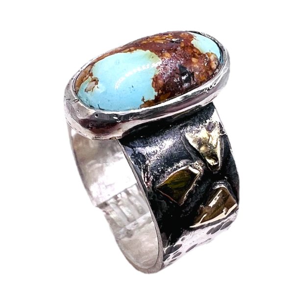 Oxidized Silver & Gold Persian Turquoise Ring, Size 10.5 - Image 3