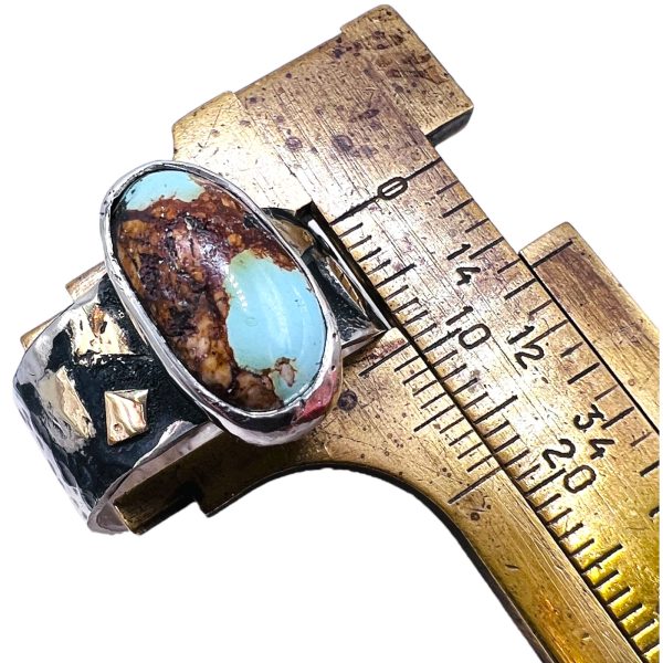 Oxidized Silver & Gold Persian Turquoise Ring, Size 10.5 - Image 6