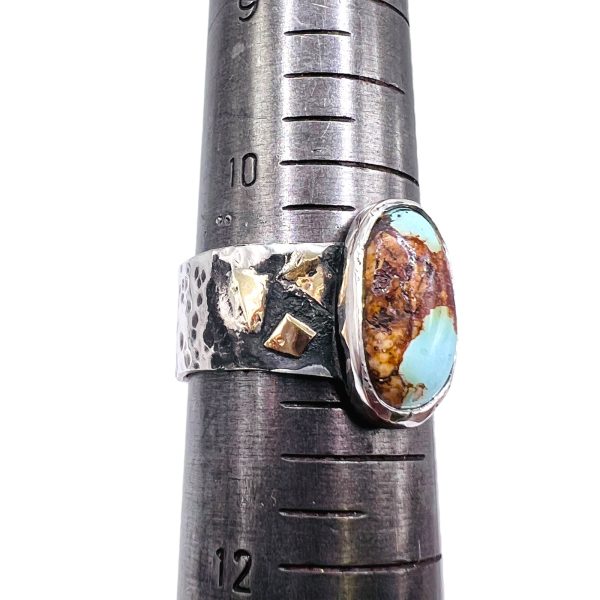 Oxidized Silver & Gold Persian Turquoise Ring, Size 10.5 - Image 4